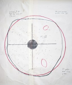 The red outline is a 30-inch diameter circle that is the desired pattern shape and size. The black outline traces the perimeter of the actual pattern.