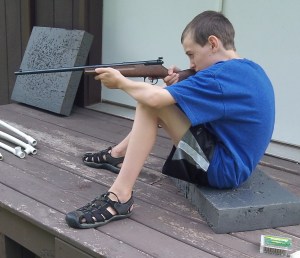 A hunter must keep and a cool head and steady hand to stop the charge of a pack of vicious velociraptors. 