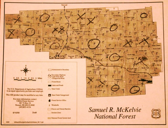 The fellow at the general store carefully marked the map with X's and O's indicating the areas I would or would not find birds.