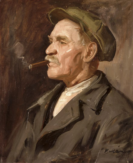 Kukán_Portrait_of_a_Man_Smoking_a_Cigar